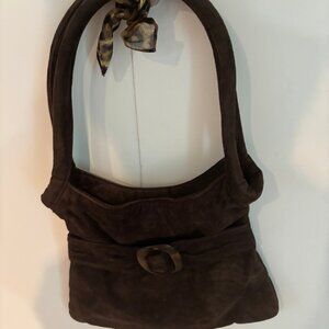 Vintage Kathy Ireland Brown Suede Hobo  Bag with Leather Shoulder Strap